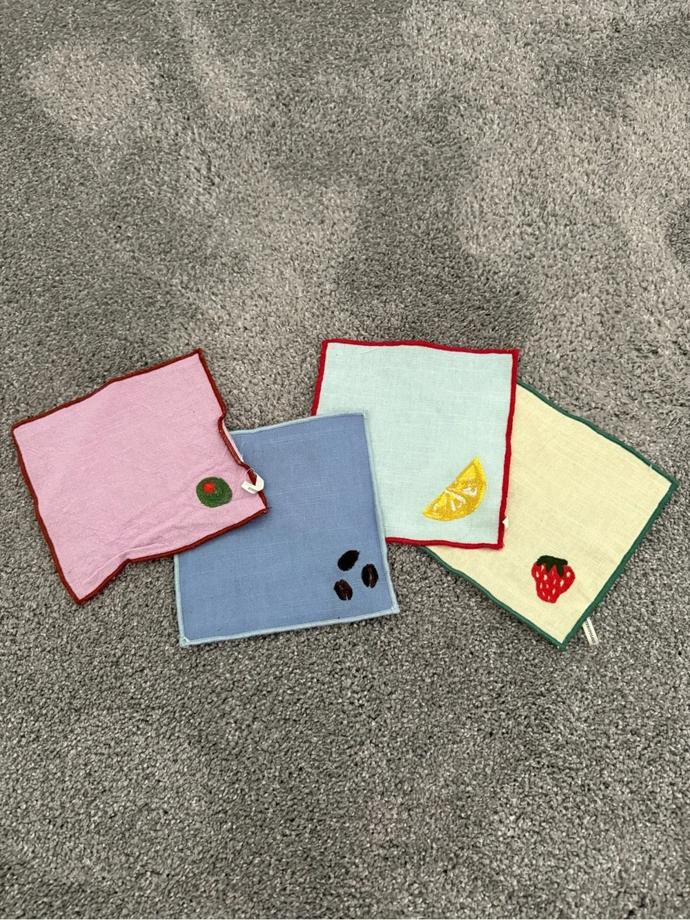 Anthropologie Colorful Embroidered Tea Napkins Coasters
